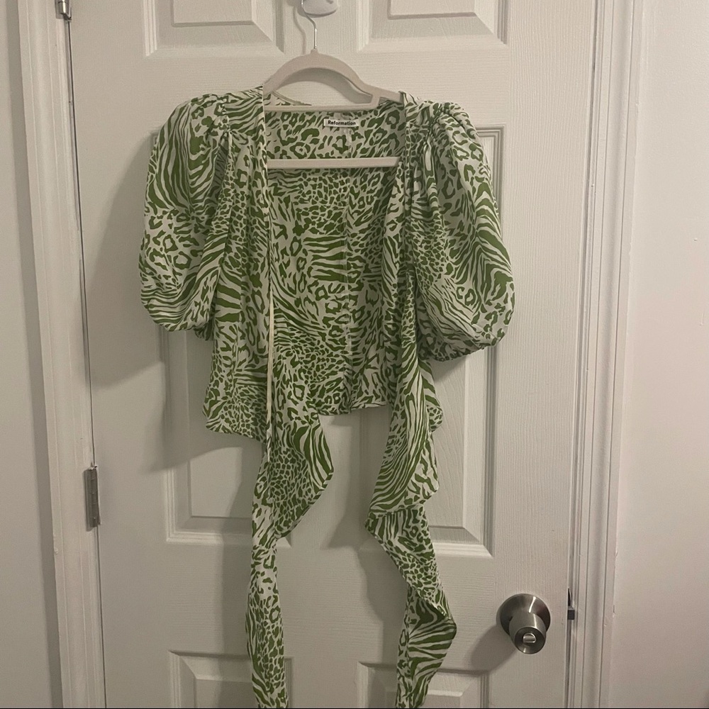 REFORMATION GREEN VINTAGE TIE TOP